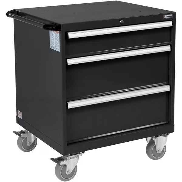 Mobile Modular Drawer Cabinet, 3 Drawers, w/Lock, 30Wx27Dx37H, Black, Global Industrial, Mfr#: 298446BK